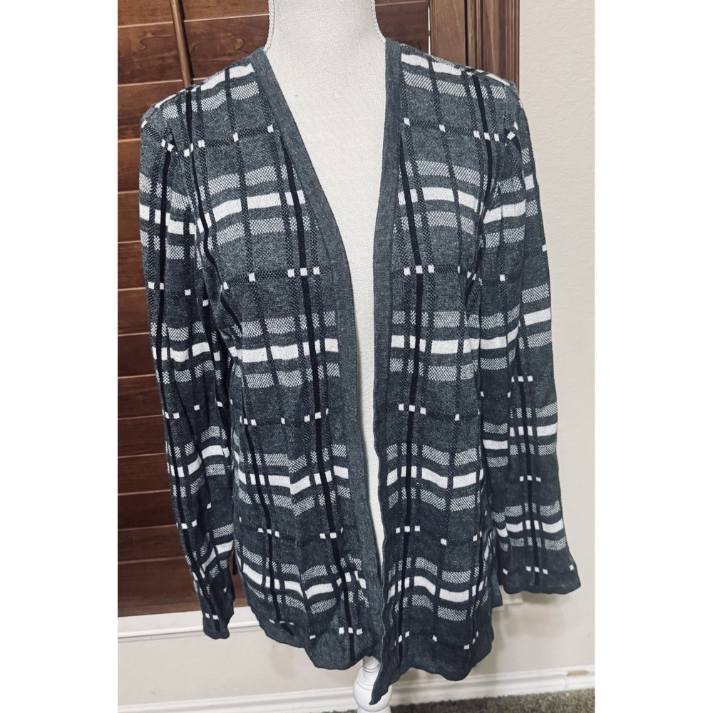 Croft & Barrow Womens XL Grey Plaid Open Front Cardigan Cotton Modal Sweater